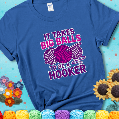 Say it with stitches Design reads 'Crochet Is My Love Language', perfect crochet gift for yarn lovers; showing a blue tee with a teal sunflower background